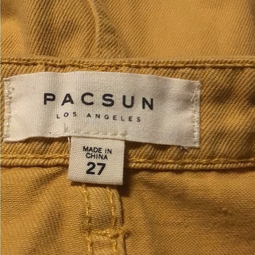 Pacsun Los Angeles mustard yellow‎ size 27 (pockets )raw hem mini skirt - Picture 2 of 9